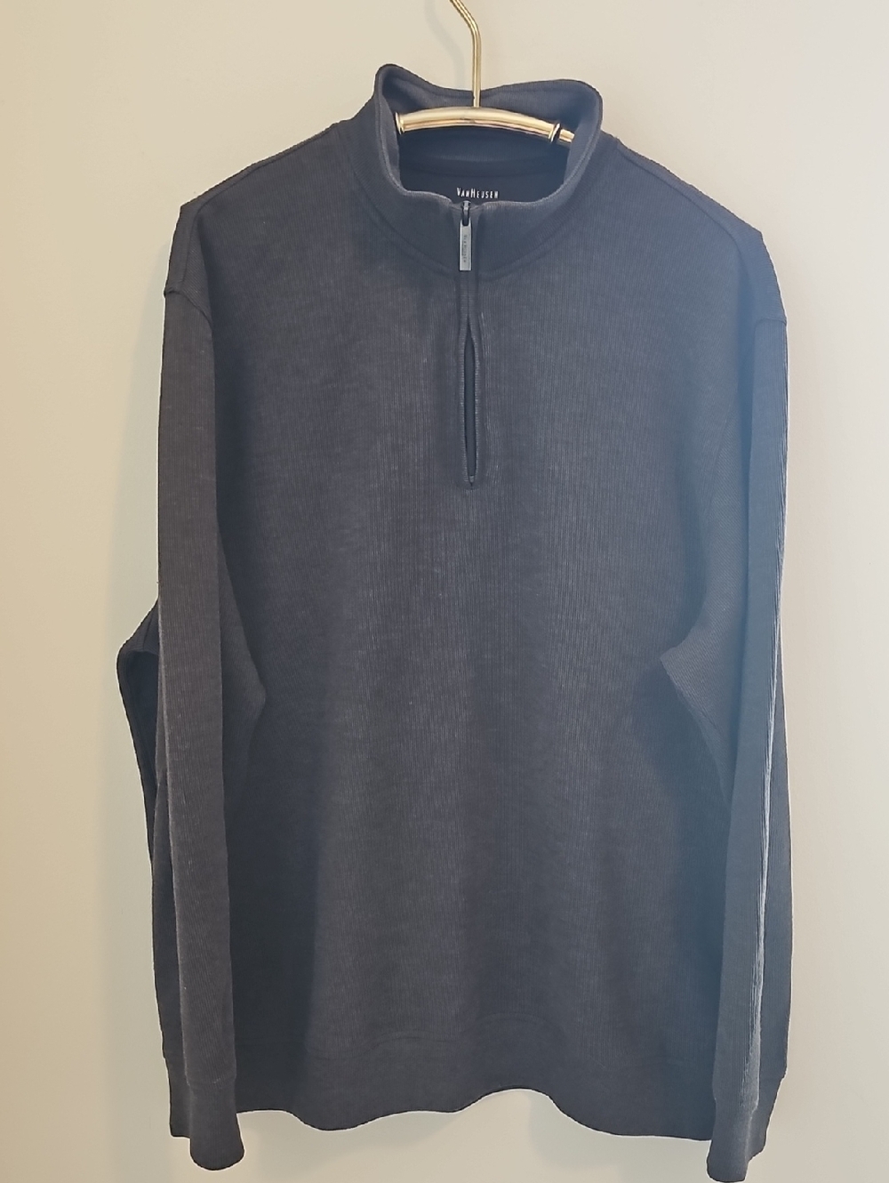 Van Heusen‎ Quarter Zip Pullover Mens Size XL Brown Ribbed Knit Cotton Blend